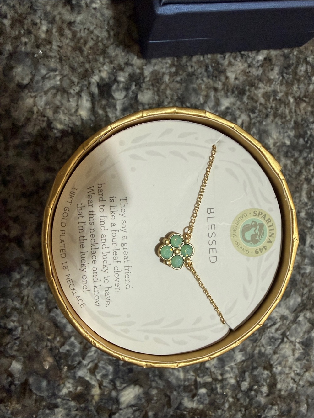 Spartina  Gold Clover Necklace with Mint Green Stones